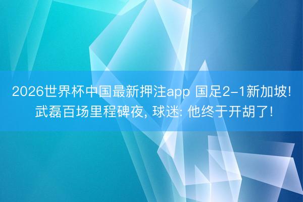 2026世界杯中国最新押注app 国足2-1新加坡! 武磊百场里程碑夜, 球迷: 他终于开胡了!