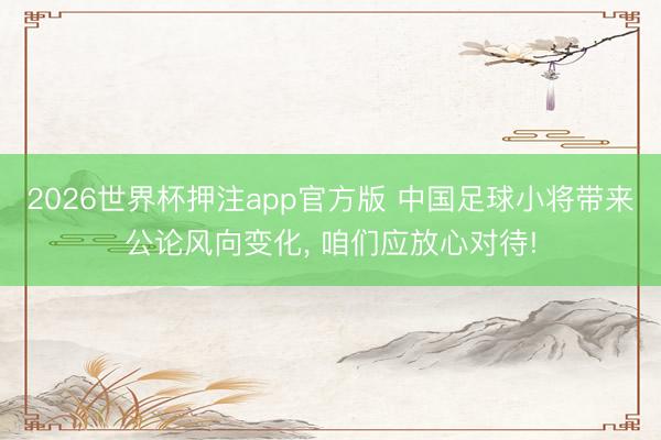 2026世界杯押注app官方版 中国足球小将带来公论风向变化, 咱们应放心对待!