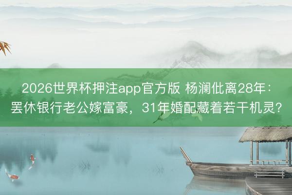 2026世界杯押注app官方版 杨澜仳离28年：罢休银行老公嫁富豪，31年婚配藏着若干机灵？